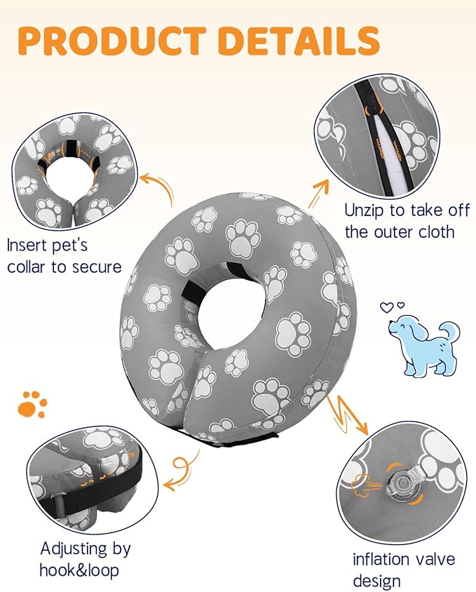 Supet Inflatable Dog Cone Collar Alternative After Surgery, Doggie Neck Donut Collar Recovery ECollar for Post Surgery, Soft Dog Cone for Small Medium Puppies Cats