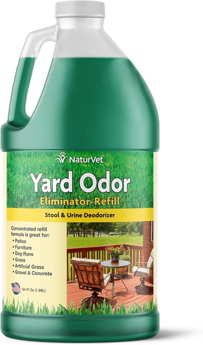 NaturVet - Yard Odor Eliminator - Eliminate Stool and Urine Odors from Lawn and Yard - Designed for Use on Grass, Plants, Patios, Gravel, Concrete & More - 64 oz Refill