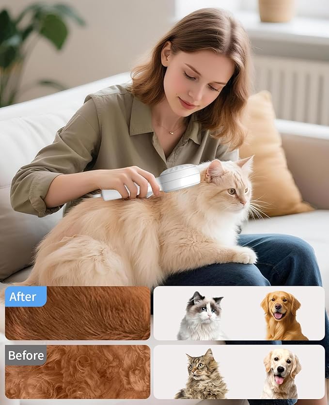 Cat Steam Brush, Cat and Dog Steam Brush, for Shedding with Release Button, 2 Speed Adjustable Spray USB Rechargeable Pet Grooming Supplies, for Dogs and Cats Pet Hair