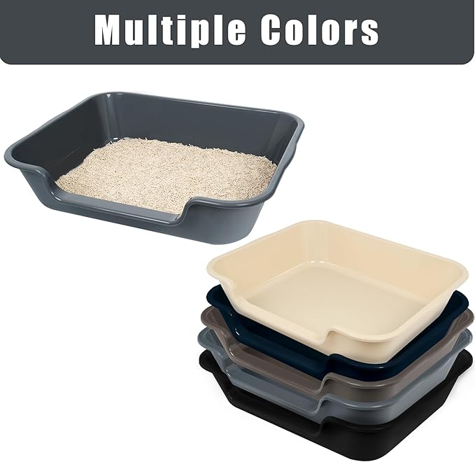 2 Pack of Extra Large Cat Litter Box (ABS Material), Low Entry Senior Litter Pen for Geriatric Kitty Big Cats, Jumbo Pet Safe Litter Boxes Tray for Pets Potty (Beach Sand, 20" L x 15.5" W)