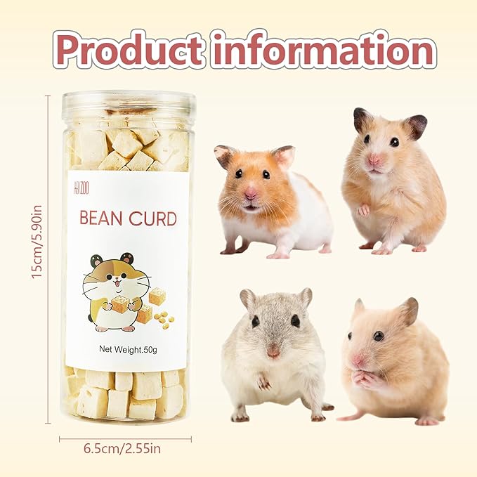 Abizoo Freeze Dried Tofu for Hamsters High Protein Low Fat & Balanced Minerals Grain Free Single Ingredient Natural Treats Enrichment Snacks for Rabbits, Guinea Pigs & Small Pets