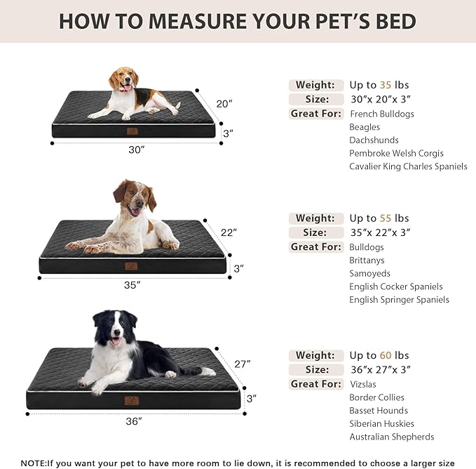 WNPETHOME Orthopedic XL Dog Beds Large Sized Dog, Waterproof Extra Large Dogs Bed with Removable Washable Cover, Multi-Needle Quilting Dogs Crate Bed