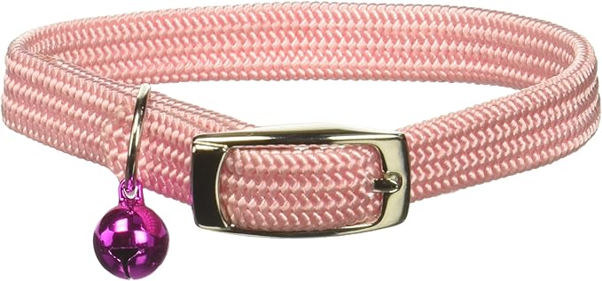 Kool Kat Elastic Cat Safety Collar with Bell, Pink, 10"