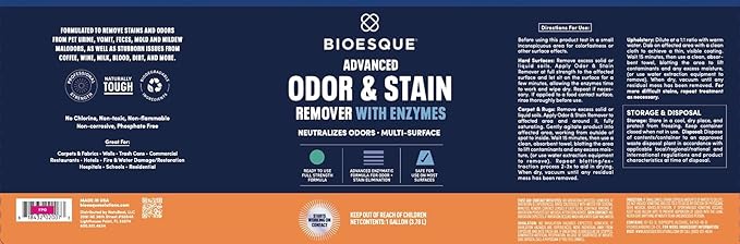 Bioesque Advanced Odor & Stain Remover with Enzymes, 1 Gallon (Pack of 4)