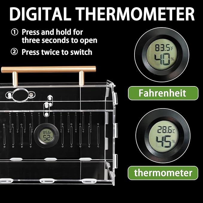 Acrylic Tarantula Enclosure – Escape-Proof Reptile Terrarium with Magnetic Lock, Front Opening for Easy Cleaning, Ideal for Jumping Spiders, Hermit Crabs & Small Pets