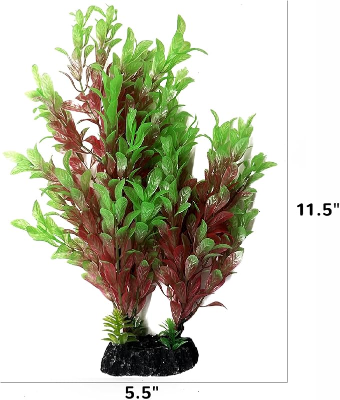 Mipukbay Red & Green Aquarium Plants - Artificial Plastic Fish Tank Decor, Realistic Ornament Safe for Fish & Shrimp, Low-Maintenance Aquascaping Plants for Freshwater/Saltwater Tank Landscaping
