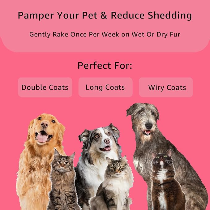 YINGFAN Pet Grooming Combo, Double-Sided Dematting Deshedding Undercoat Rake for Dogs and Cats, Dog Brush with Metal Comb for Detangling (Pink)