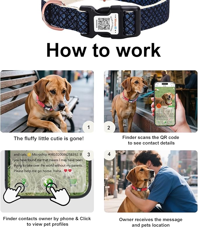 Dog Collar with Waterproof AirTag Holder & Anti-Lost QR Code, Cute Bling Warpping Adjustable Width for Small Medium Large Pet (Blue, M)