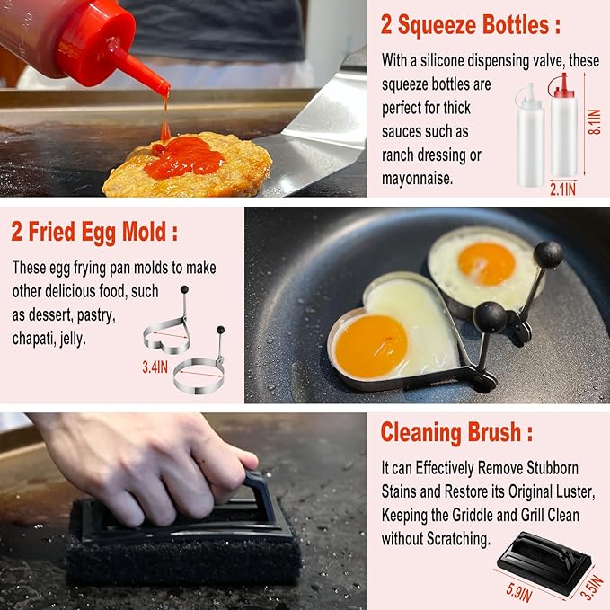 38PCS Flat Top Grill Accessories Set - Must Have for Your Outdoor with Professional Griddle Spatula, Cleaning Kit, Grill Basting Cover - Ideal Griddle Gift for Men Women