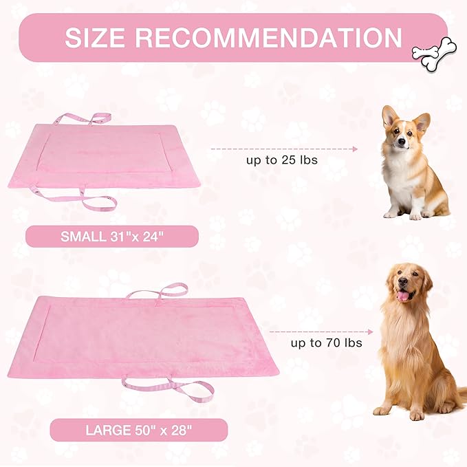 Kritter Planet Waterproof Foldable Dog Bed Pad for Camping & Travel, Portable Roll-Up Dog Bed Car Seat Pet Cushion Mat with Handles for Medium & Large Dogs, Indoor & Outdoor Use