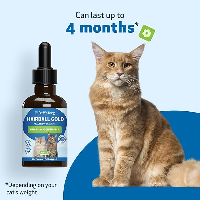 Pet Wellbeing Hairball Gold for Cats - Vet-Formulated - Eases Passage of Hairballs Through Digestive Tract - No Mineral Oil, All-Natural Lubrication - 2 oz (59 ml)