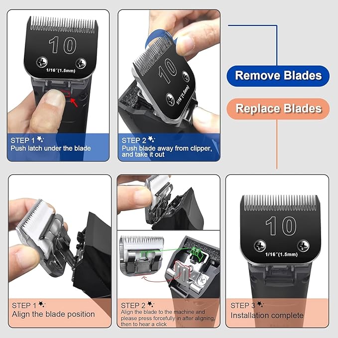 10 Blades Dog Grooming Blades Compatible with Andis/Oster A5/Wahl KM-10 Series Dog Clippers,Detachable Clipper Replacement Blade,Black (7PCS #10+30+40+3FC+4FC+5FC+7FC)