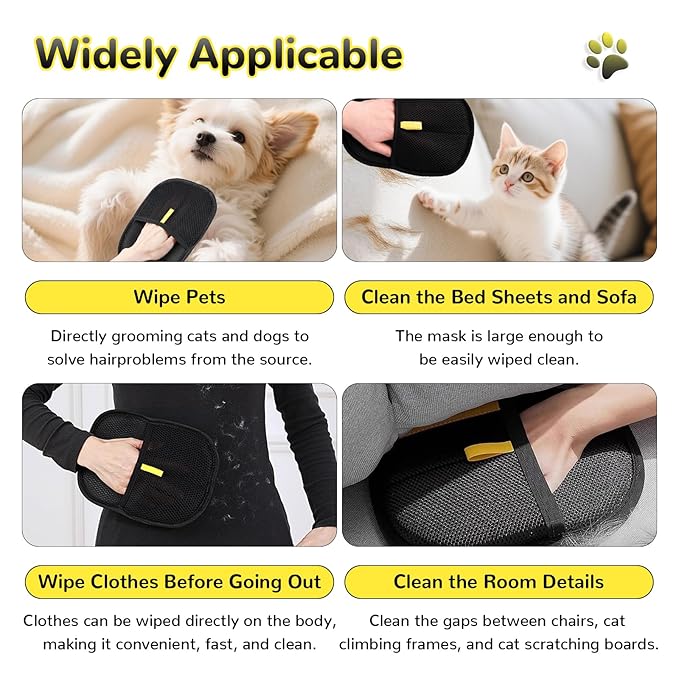 Pet Hair Remover Brush- Pet Hair Removal Glove, 4 in 1- Reusable Hair Remover Brushl with 17inch Long Handle, Electrostatic Gloves Pet hair for Furniture, Couch, Carpet