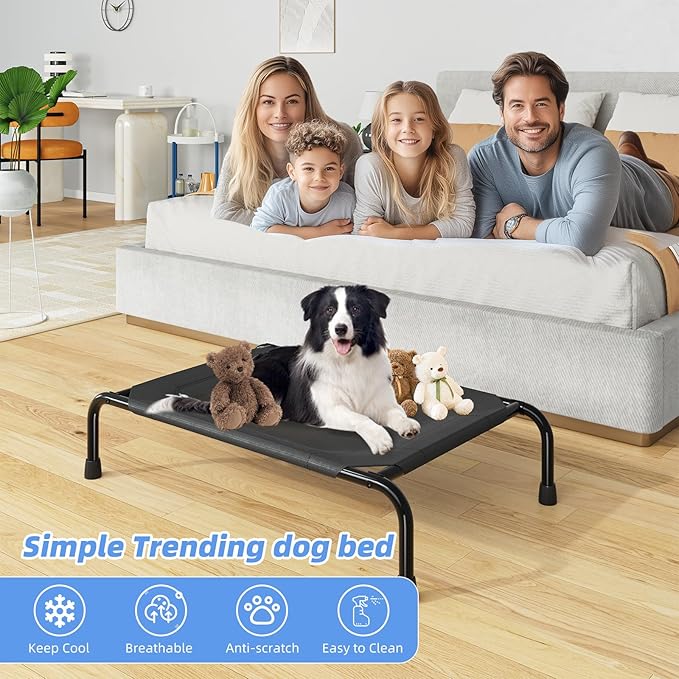 Simple Trending Raised Dog Bed for Small Dogs, Waterproof Elevated Dog Cot, Outdoor Cooling Pet Bed, 36.5" x 22.5", Black