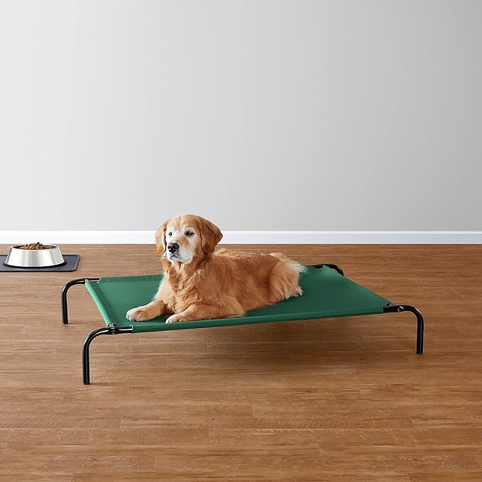 Amazon Basics Cooling Breathable Elevated Dog Bed with Metal Frame for Large Dogs, 51 x 31 x 8 Inch, Green