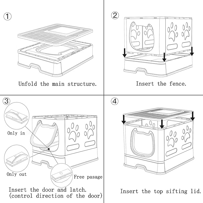 Gefryco Foldable Cat Litter Box with Lid,Covered Litter Box for Small and Medium Cats, Enclosed Cat Potty with Scoop and Brush, Top Entry Cute Kitten Litter Tray with Drawer and Top Cover(White)