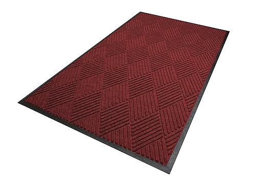 M+A Matting WaterHog Diamond | Commercial-Grade Entrance Mat with Rubber Border – Indoor/Outdoor, Quick Drying, Stain Resistant Door Mat (Red/Black, 3' x 4')