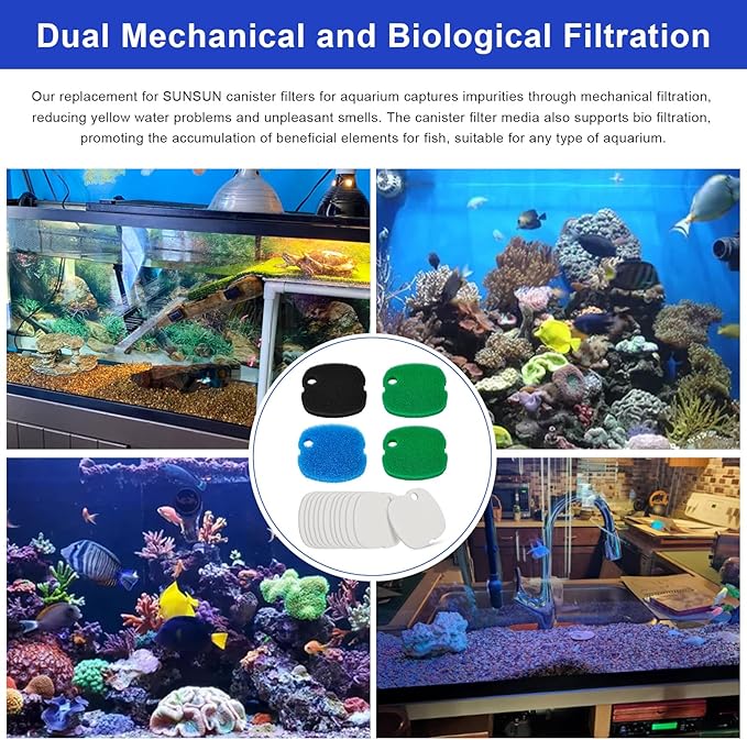 16 PCS Replacement Canister Filter Pads Compatible with SUNSUN HW-302/505A Polar Aurora 265 GPH CF-300, Aquarium Filter Sponge Pad Fish Tank Bio Floss Media