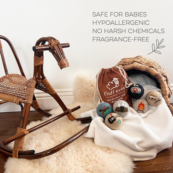 Fluff Ewes Wool Dryer Balls 6 Pack Premium New Zealand Wool Laundry Balls for Dryer, No Static Dryer Balls Laundry Reusable, XL Wool Dryer Balls Cute, Baby Dryer Balls for Dryers - are We There Yet