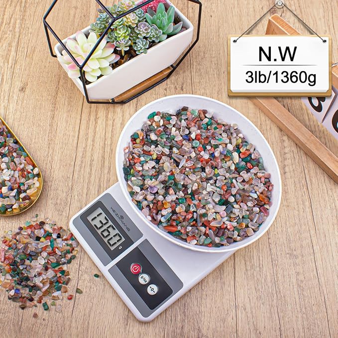 3 Lb Crystal Chips Bulk Tumbled Crushed Quartz Stones, 7 Chakra Crystal Quartz Rocks Healing Stones Pebbles for Vases Filler, Aquarium Gravel Rocks, Succulent Plants Decor