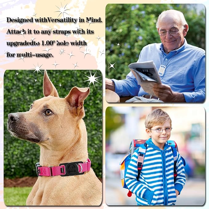 2 Pack Waterproof AirTag Dog Collar Holder Compatible with Apple AirTag, Silicone Hidden Loop Holder for Airtag Tracker, Anti-Lost Dog Collar Air Tag Accessories(Black,White)