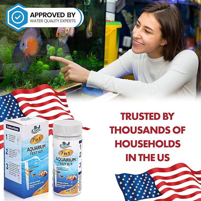 7 in 1 - Aquarium Test Strips | 100 Fast & Accurate Strips | Fish Tank Aquariums Water Test Kit & ebook | Aquarium Thermometer | Fish Tank Water Testing Kit for Fresh & Saltwater | Versatile Usage