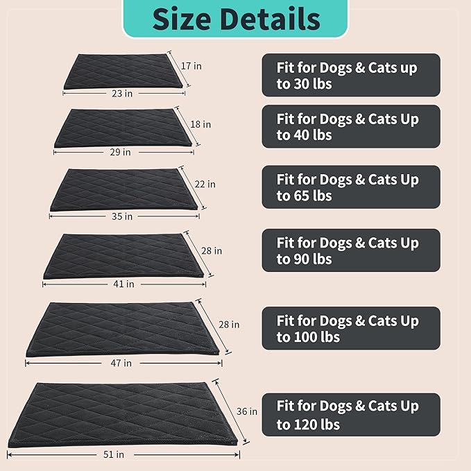 MABOZOO Indestructible Dog Beds - Chew Proof Crate Pad for Aggressive Chewers, Machine Washable Quilted Mat, Durable for Small Dogs, Black Kennel Pad (17x23 in)