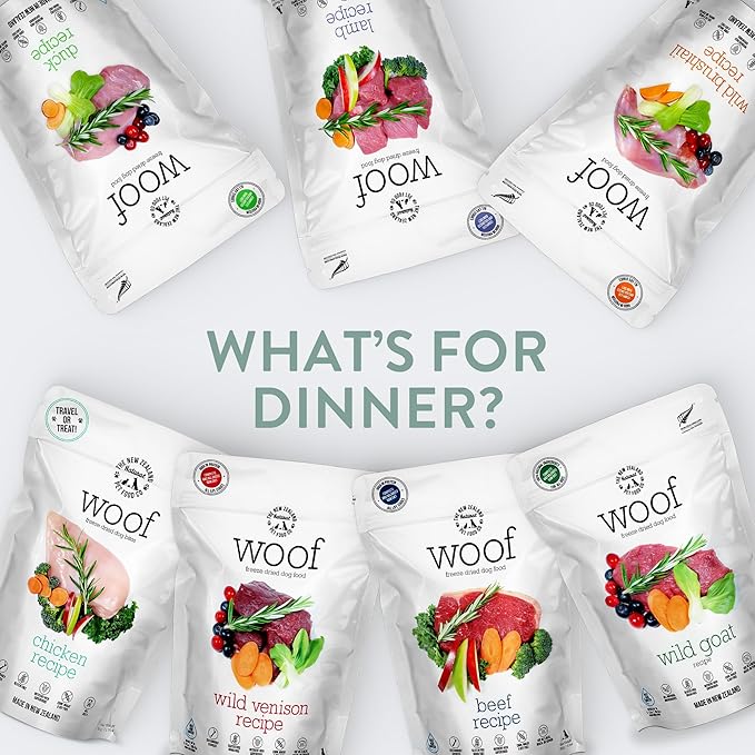 WOOF Wild Goat Freeze Dried Raw Dog Food, Mixer, or Topper, or Treat - High Protein, Natural, Limited Ingredient Recipe 9.9oz