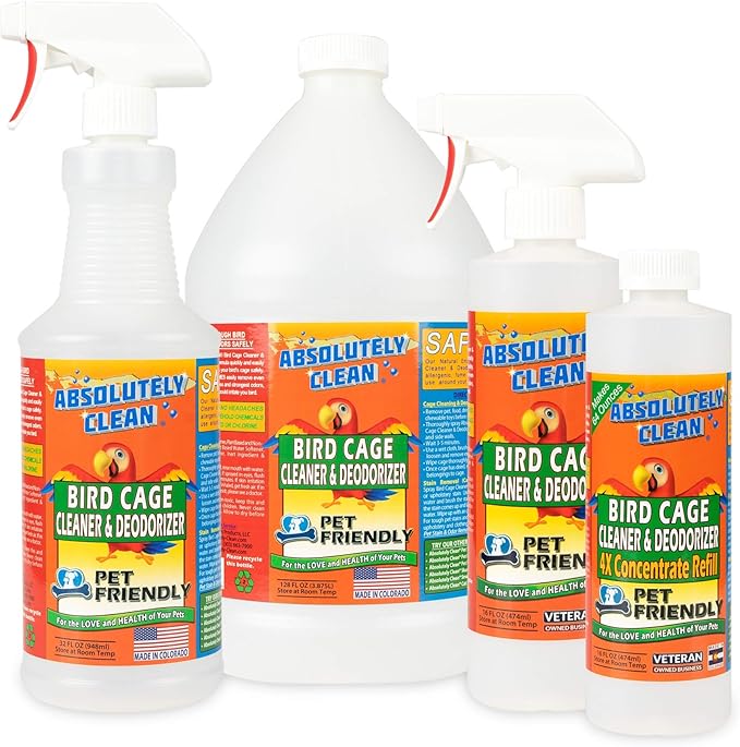 Absolutely Clean Amazing Bird Cage Cleaner and Deodorizer - Just Spray/Wipe - Safely & Easily Removes Bird Messes Quickly and Easily - Made in The US - Fragrance Free - 16oz (Pack of 2)