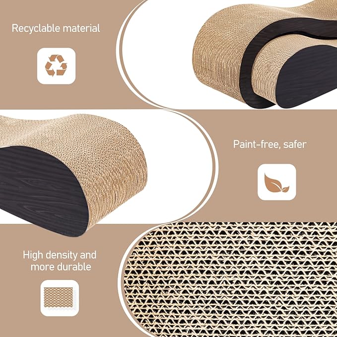 2 in 1 Cat Scratcher Cardboard Lounge Bed, Cat Scratching Post, Durable Board Pads Prevents Furniture Damage,Large,Brown