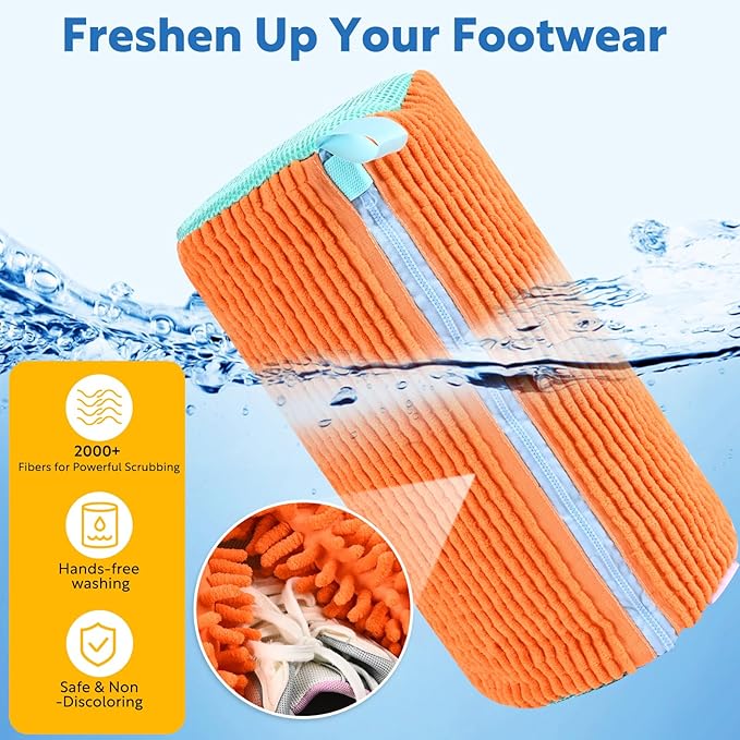 Shoe Bag For Washing Machine Laundry Shoe Bag 2 PCS Set Orange, Sneaker Trainer Tennis Shoe Washing Machine Bag, Shoe Washing Bag Fluffy Fiber Inside, Large Size Shoe Laundry Bag, Shoe Cleaning Bag
