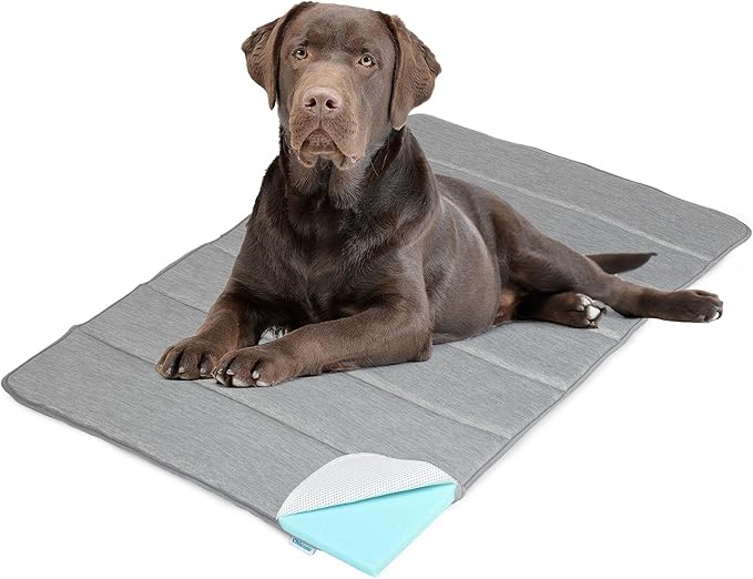 Dog Cooling Mat for Large Dogs - 35x23 Orthopedic Memory Foam Pet Pad for Summer, QMAX>0.5, Washable Premium Comfort Crate Pad for Your Furry Companion, Grey,