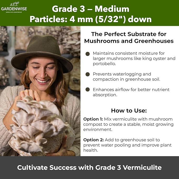 Organic Coarse Vermiculite for Indoor Gardening Plants and Mushrooms – Enhances Soil Aeration, Seed Germination, Rooting Cuttings – Small Packages and Bulk (Vermiculite Grade 3 – Medium, 3 qt)