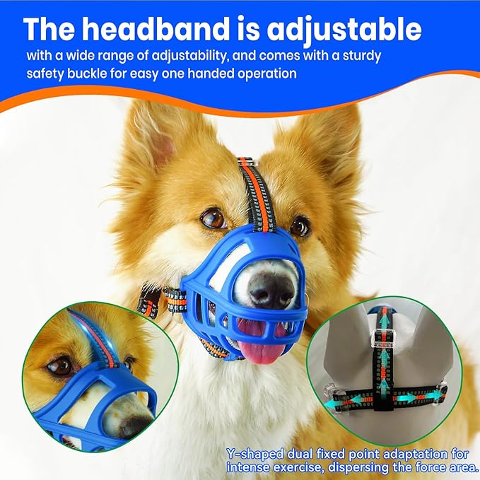 Dog Muzzle, Basket Muzzle for Small Medium Large Dogs, Anti-Biting and Chewing, Lightweight & Sturdy Cage Design, Allows Panting & Drinking, Ideal for Grooming & Training(Blue Size XL)