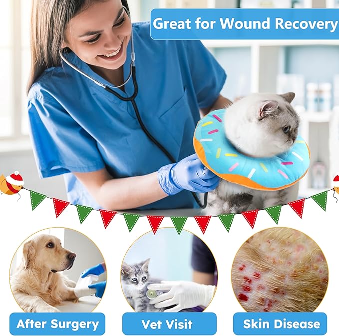 Cat Cone Collar Soft, Cat Recovery Collar for Wound Healing Cute Cat Donut Adjustable Cat Cones to Stop Licking Comfortable Lightweight Neck Elizabethan Collars for Cats Kittens After Surgery
