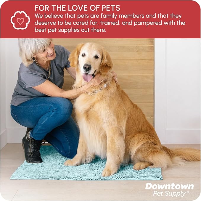 My Doggy Place Microfiber Dog Mat for Muddy Paws, 36" x 26" Light Blue - Absorbent and Quick-Drying Dog Paw Cleaning Mat, Washer and Dryer Safe - Non-Slip Rubber Backed Dog Floor Mat, Large