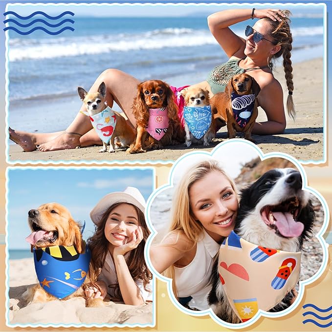 100 Pcs Dog Bandanas Bulk Pet Bibs Colorful Triangle Scarf Pet Bandanas for Medium Large Dogs Spring Summer Birthday Costume Decoration (Ocean Theme)