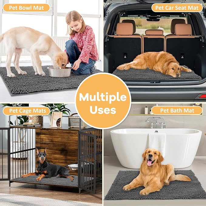Absorbent Dog Door Mat for Muddy Paws, 72" x 48" Chenille Indoor Mats for Entryway, Trap Dirt Front Door Mat Indoor Entrance Washable Non Slip Soft