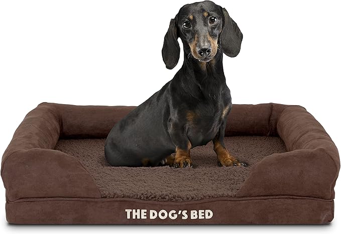 The Dog’s Bed Orthopedic Dog Bed Medium Brown Plush 25.5x20, Premium Memory Foam, Pain Relief: Arthritis, Hip & Elbow Dysplasia, Post Surgery, Lameness, Veterinary Approved, Waterproof Washable Cover