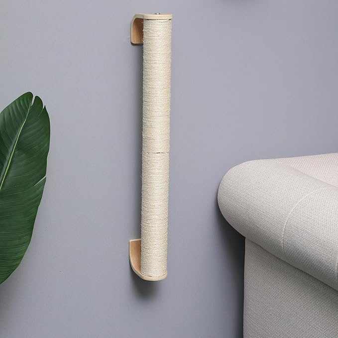 FUKUMARU Cat Wall Scratcher, 28" Wall Mounted Kitten Scratching Post, Sturdy Sisal Climbing Tree for Indoor Cats