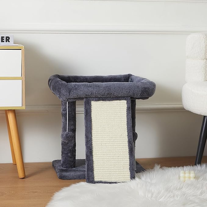 17.7-inch Small Cat Tree Tower with Scratching Post for Indoor Cats,Grey