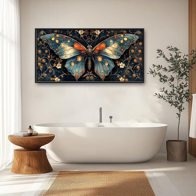 Large Butterfly Wall Art for Living Room, Butterfly Canvas Oversized Wall Decor, Floral Aesthetics Framed Pictures Painting Print Artwork for Bedroom Office 60L" x 30W"