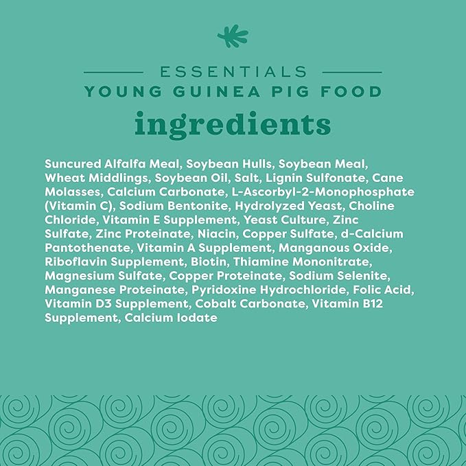 Oxbow Essentials Guinea Pig Food, Young Guinea Pig, Made Alfalfa Hay, Pet Food Pellets with Vitamin C, Small Animal Pet Products, Made in USA, High Fiber, 5 lb. Bag