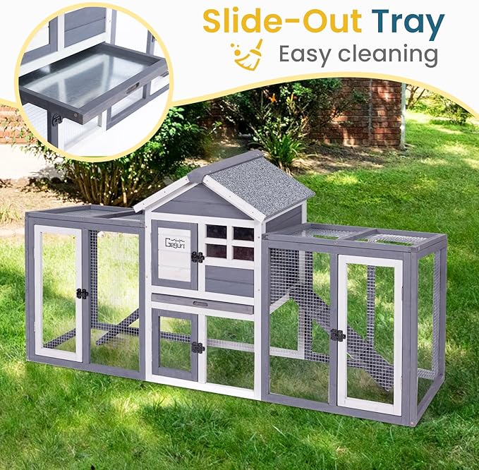 GEGURI Wooden Rabbit Hutch, Indoor Outdoor Chicken Coop Bunny Cage with Waterproof Roof