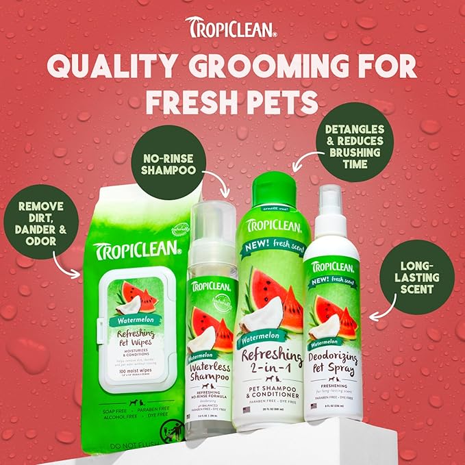 TropiClean Watermelon Cat & Dog Deodorizing Spray | Cat & Dog Grooming Supplies | 8 oz | Made in the USA