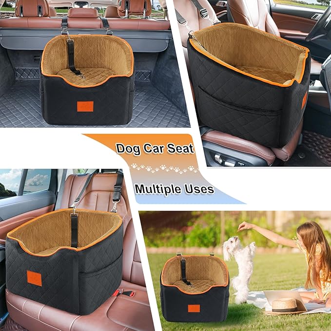 Dog Car Seat for Small Dogs, Memory Foam Booster Dog Seat for Dogs up to 35 lbs, Elevated Pet Car Seat with Washable Removable Cover, Storage Pockets