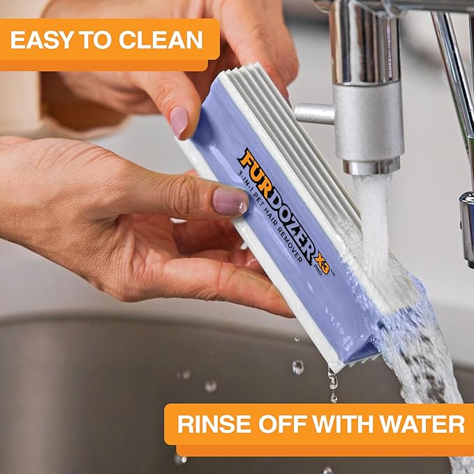 FurDozer X3 MINI Pet Hair Remover & Auto Detailing Tool - Cat & Dog Hair Remover for Carpet, Car Interior, Couch, Bedding, & Furniture - Reusable Pet Hair Removal Tool for Dog Fur & Lint, 3.5", Purple