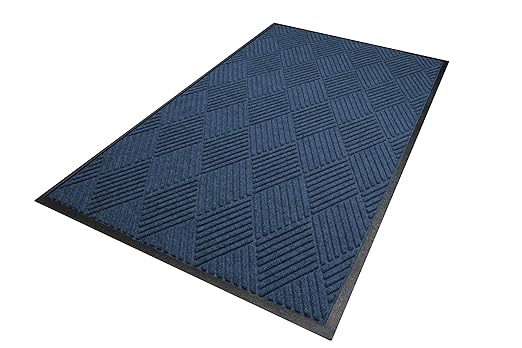 M+A Matting WaterHog Diamond | Commercial-Grade Entrance Mat with Rubber Border – Indoor/Outdoor, Quick Drying, Stain Resistant Door Mat (Navy, 3' x 8')