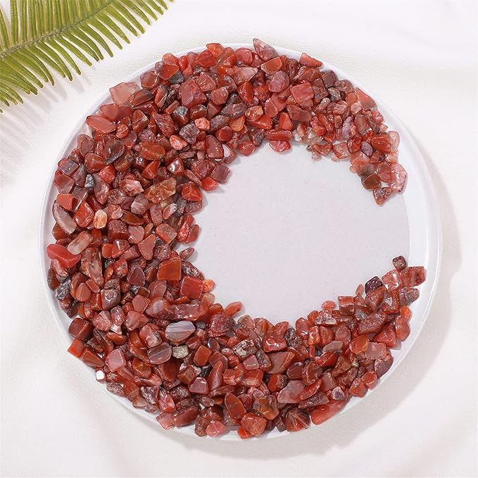 Carnelian Aquarium Gravel Rocks Natural Tumbled Healing Crystal Chips Bulk Gemstones Tumbled Crushed Stones for Fountain Vase Filler Planters Decorative Fish Tank Potted Reiki Energy Balancing 0.44lb