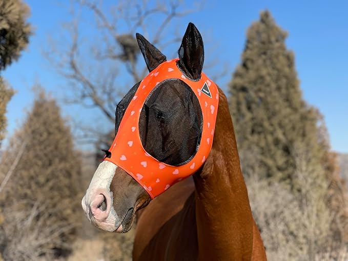 Horse Fly Mask Super Comfort Horse Elasticity Fly Mask with Ears We Only Make Products That Horses Like… (Orange, M)